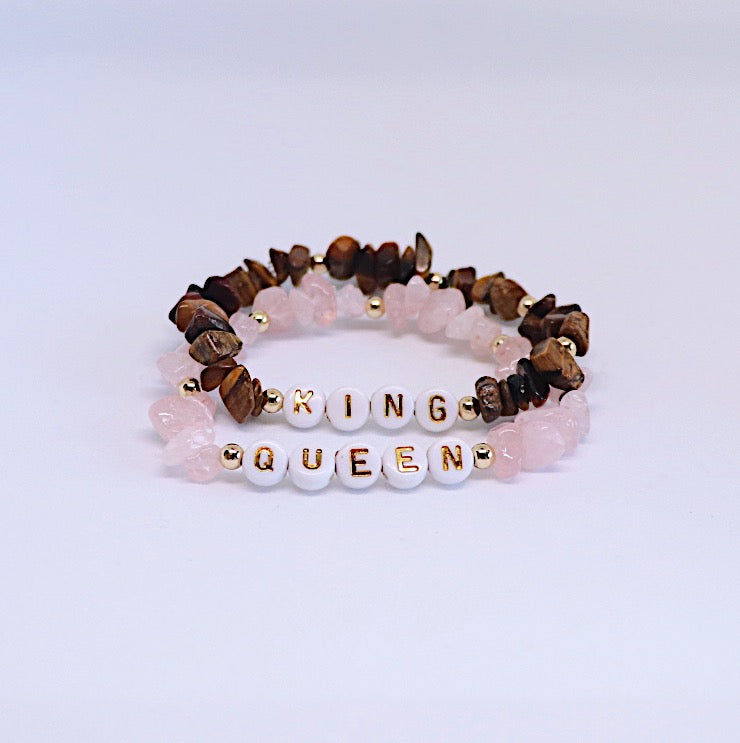 Tiger Eye & Rose Quartz King & Queen Bracelet Set of 2