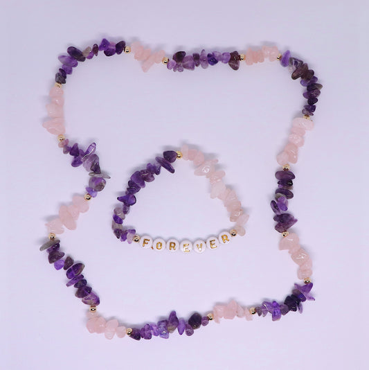 Rose Quartz & Amethyst Loving Harmony Necklace & Bracelet Set