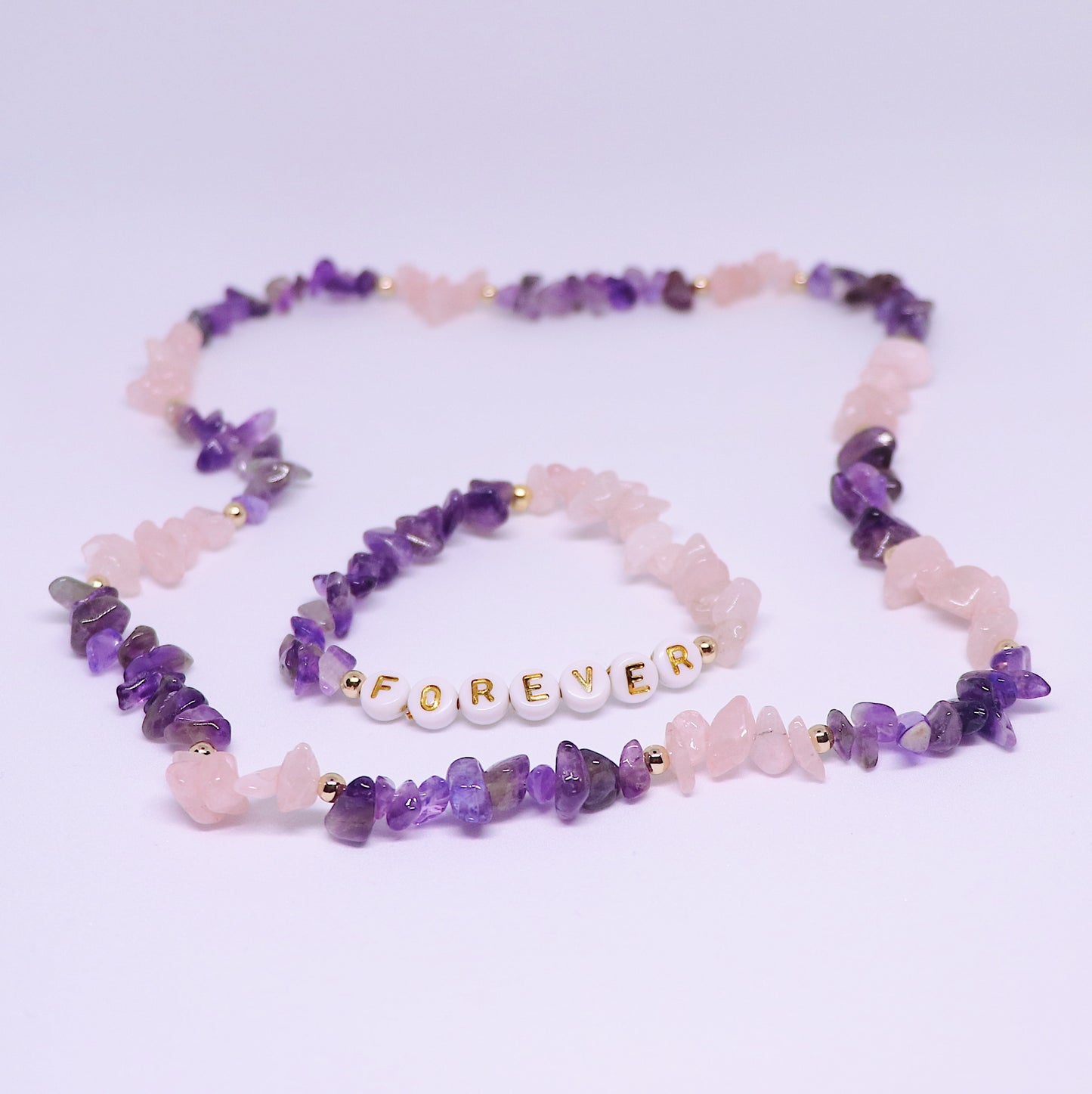 Rose Quartz & Amethyst Loving Harmony Necklace & Bracelet Set